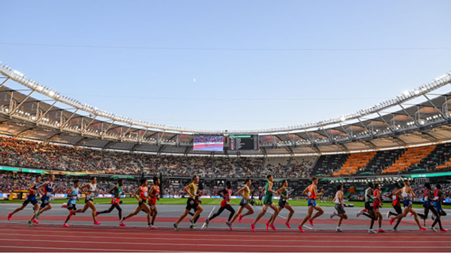 Athletes including Jakob Ingebrigtsen of Norway and Mohamed Katir of Spain compete in the men’s 5000m during day six of the 2023 World Athletics Championships Budapest